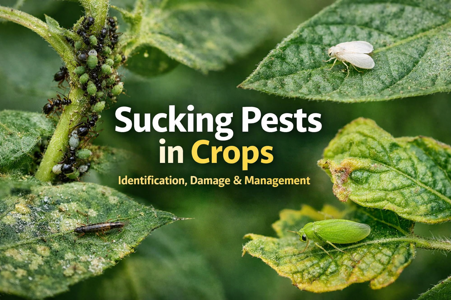 Sucking pests damage symptoms on crop leaves