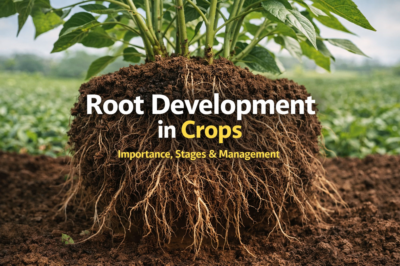 Root development in crops showing healthy root system in soil